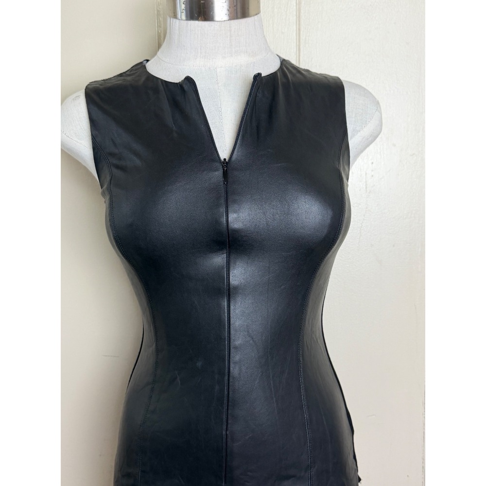 Bailey/44 Womens XS Tank Top Black Excellent Faux Leather Front Zip Raw Hem
